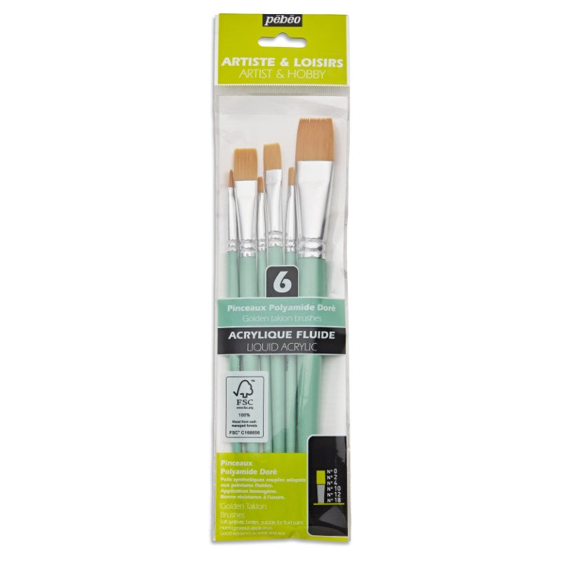 Pébéo 6 Yellow Flat Polyamide Brush Wallet 952310