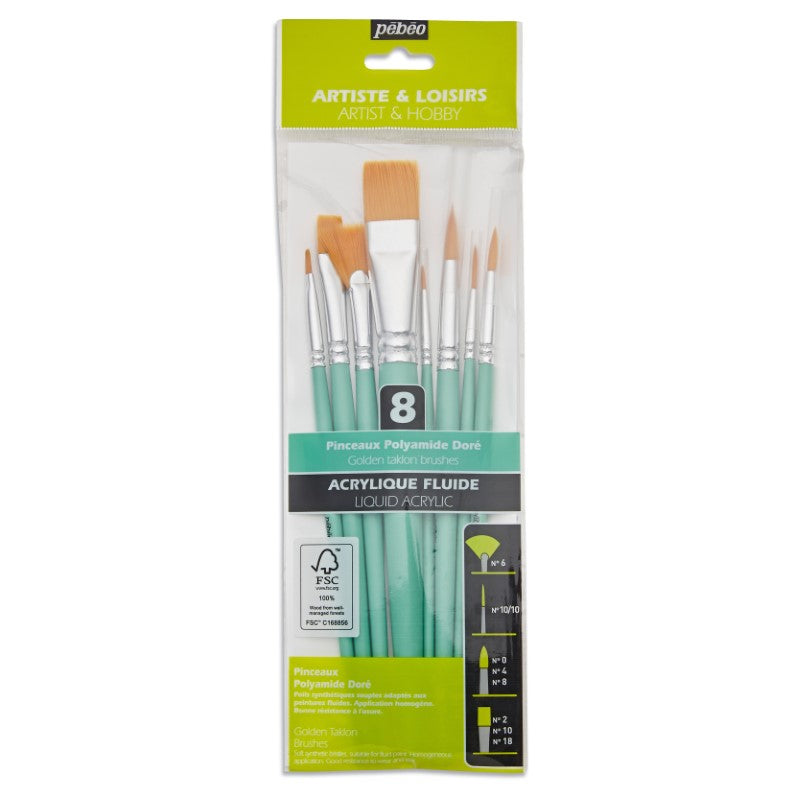 Pébéo 8 Yellow Poly Brush Wallet Round/Flat/Liner 952313