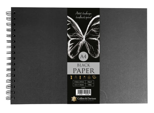 A4 Landscape Artist Hardback Black Paper Sketch Book C&D