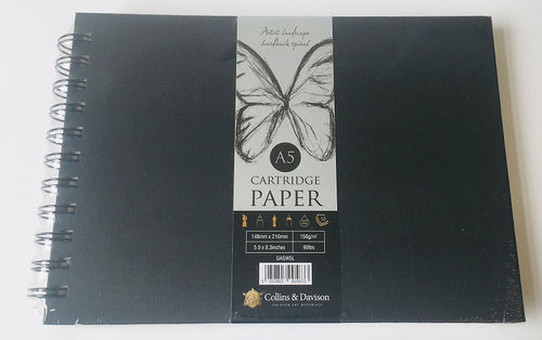 A5 Landscape Artist Hardback Spiral Sketch Book Black Cover