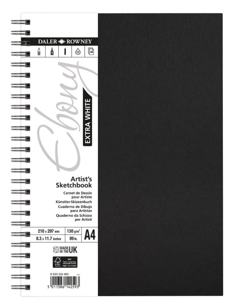 DALER-ROWNEY Ebony Extra White Wb Sketchbook 130G A4 Pt 46Sh