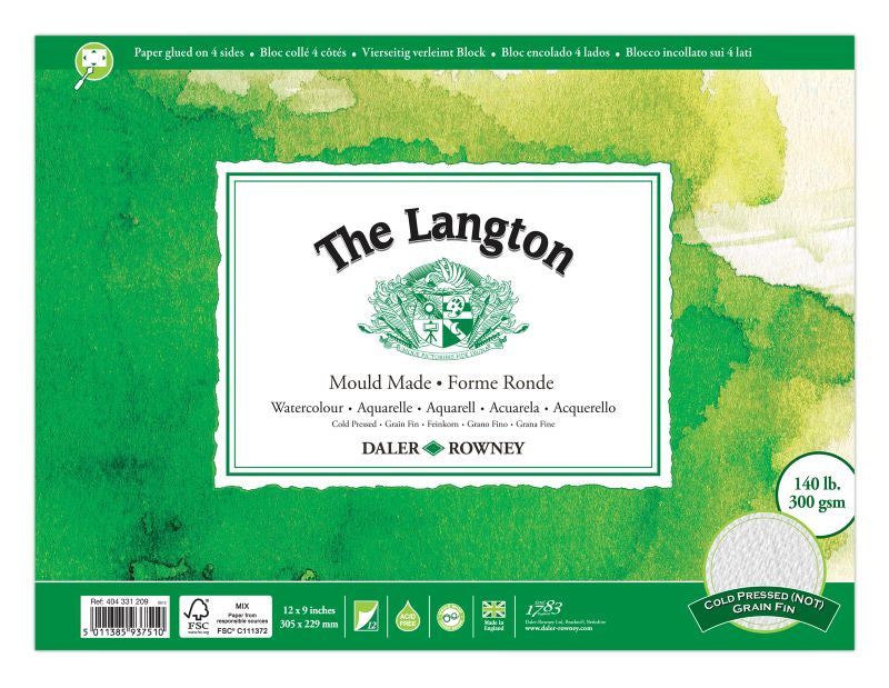 DALER-ROWNEY Langton Wc Cold Pressed Block 12X9" 300G 12Sh