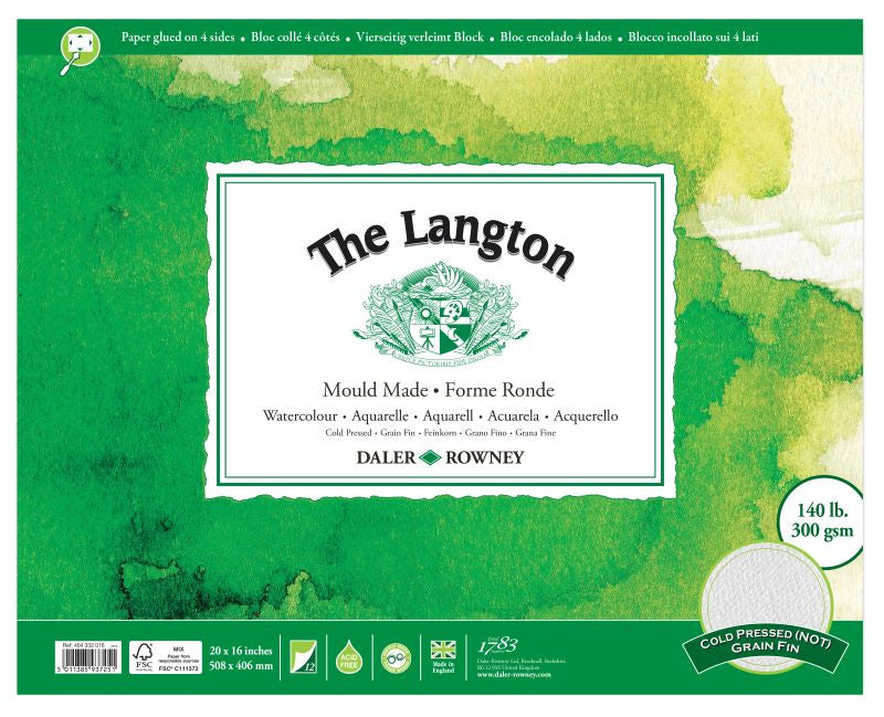 DALER-ROWNEY Langton Wc Cold Pressed Block 20X16" 300G 12Sh