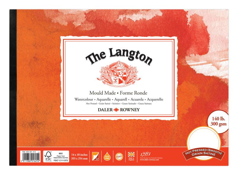 DALER-ROWNEY Langton Wc Hot Pressed Pad 14X10" 300G 12Sh