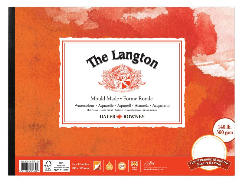 DALER-ROWNEY Langton Wc Hot Pressed Pad 16X12" 300G 12Sh