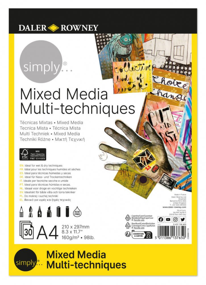 DALER-ROWNEY Simply Mixed Media Pad A4 160G 30Sh