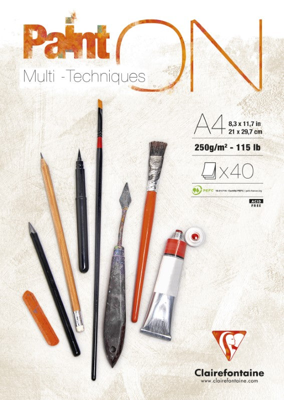 Clairefontaine Paint On White Pad A4 250 gsm 40Sh 96537C