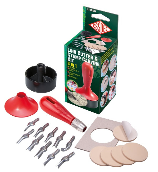 3 In 1 Lino Cutter & Stamp Carving Kit -10 Cutters L10B5D