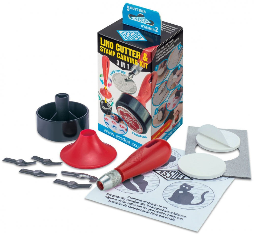 3 In 1 Lino Cutter & Stamp Carving Kit - 5 Cutters L5B2D