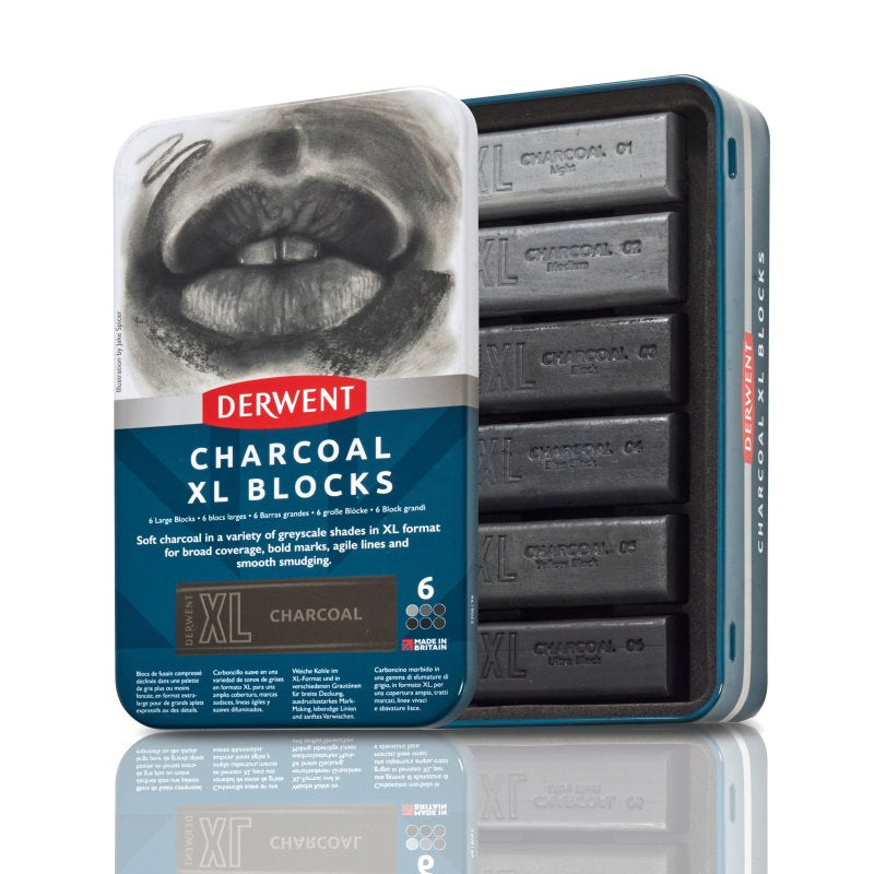 Derwent Charcoal Xl Blocks Tin Of 6 2306196