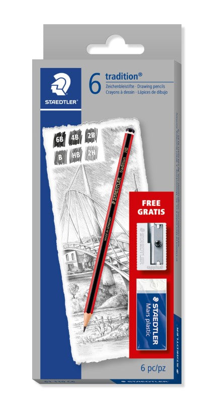 Staedtler Tradition Pencil Set 6Pcs + Eraser + Sharpener