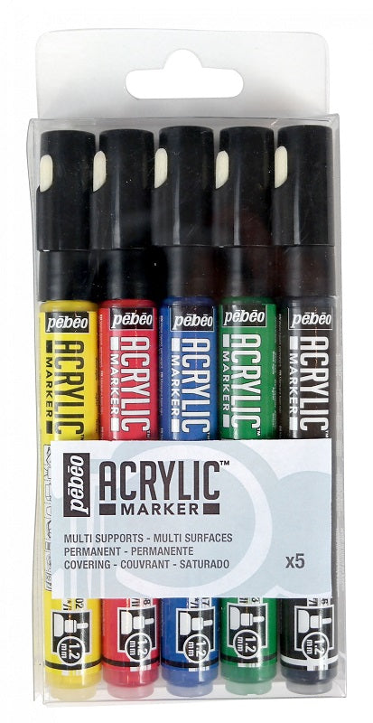 Pébéo Acrylic Marker 5 Set 1.2 Bk-Ye-Re-Bl-Gn 201211