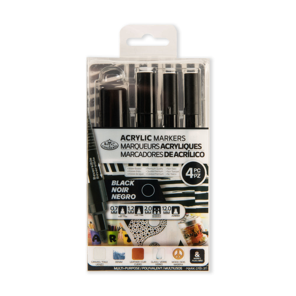 Royal & Langnickel Acrylic Paint Markers - 4 Black Ass Tips Mark-2701