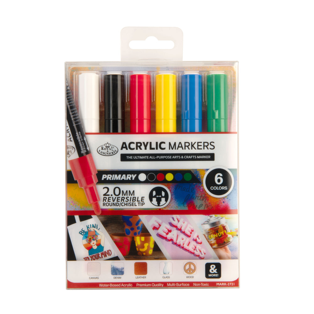 Royal & Langnickel Acrylic Paint Markers - 6 Primary Reversible Mark-2721