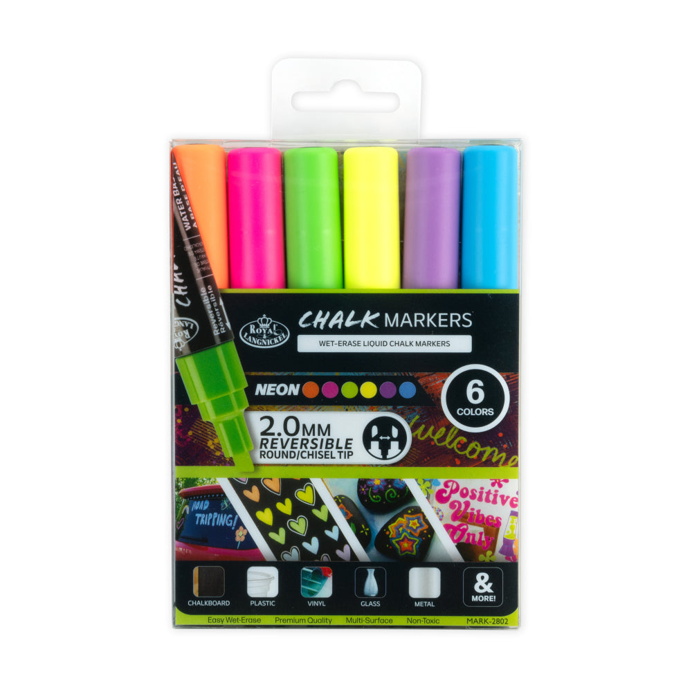 Royal & Langnickel Chalk Markers 6Pc Neon Reversible Tip Mark-2802