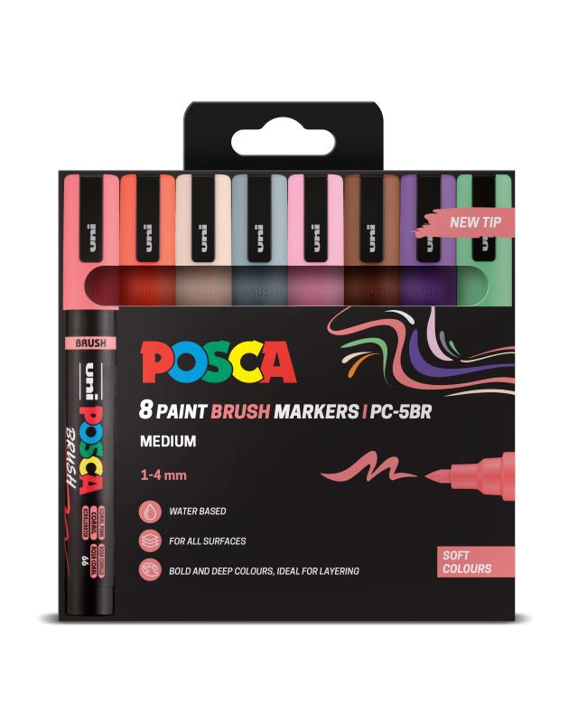 POSCA Brush Pc-5Br 8 Pack Soft Colours Pfp 302331370