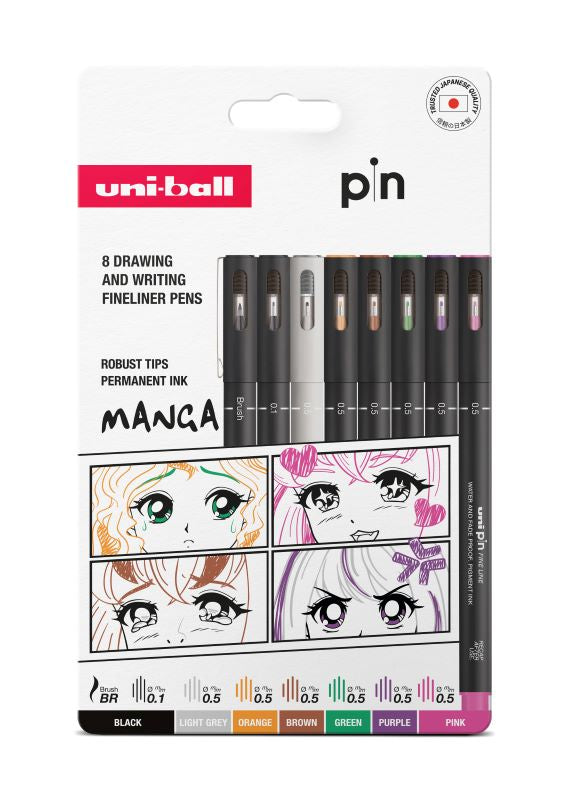 Uni Pin Coloured Manga 8 Pack - Assorted 302331575