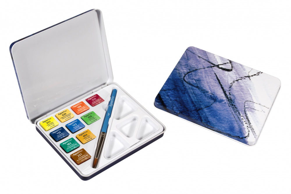 DALER-ROWNEY Aquafine Watercolour Travel Tin 10 Half Pan Set