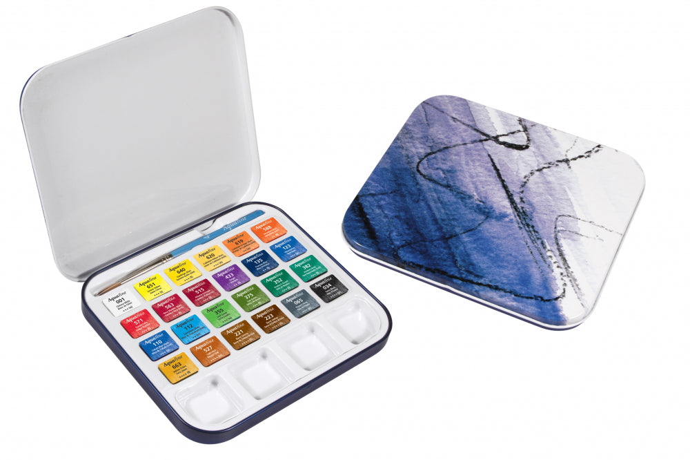 DALER-ROWNEY Aquafine Watercolour Travel Tin 24 Half Pan Set